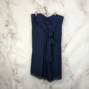 Bill Levkoff Dress 18 Navy Blue Halter Tule Bridesmaid Formal Mini Sweetheart